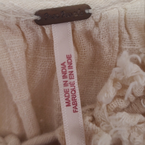 Free People Women's Cream Peasant Blouse with Tie Neck - Picture 4 of 10